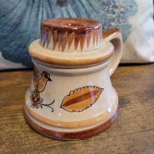 Mexican Pottery Candlestick Holder with Pretty Bird - 1980's